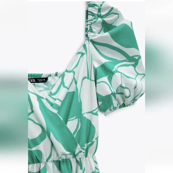 Zara 100% cotton floral print poplin sleeves midi dress - Picture 5 of 5